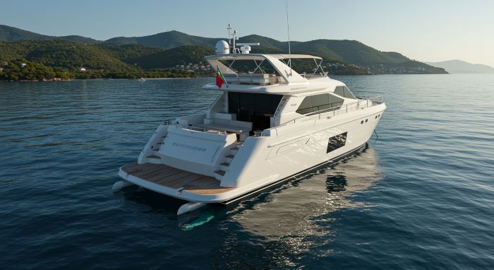 Beautiful yacht with newly installed stern thruster system showing completed professional installation work